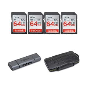 SanDisk 64GB Ultra SDXC UHS-I 100MB/s Memory Card (4-Pack) with Koah Pro Card Reader and Rugged for $78
