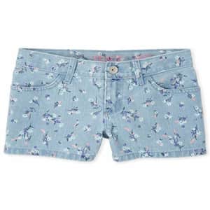 The Children's Place Girls' Printed Denim Shorts, Cherry Blossom, 10P for $11