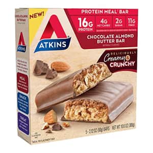 Atkins Chocolate Almond Butter Protein Meal Bar, Keto-Friendly, 5 Count for $8