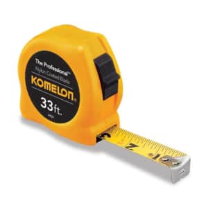 Komelon 4933 The Professional Nylon Coated Steel Blade Tape Measure 33-Foot by 1-Inch, Yellow Case for $13 Komelon 4933 The Professional Nylon Coated Steel Blade Tape Measure 33-Foot by 1-Inch, Yellow Case for $13