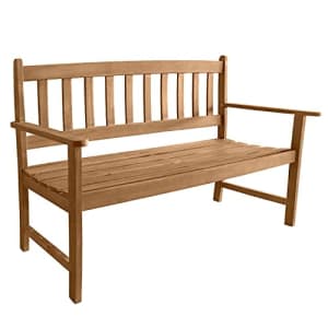 FDW Outdoor Patio Bench Outdoor Patio Bench Wood Garden Bench with Armrests Sturdy Acacia Wood Front for $93