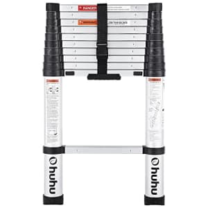 Ohuhu 10.5 FT Aluminum Telescoping Ladder, One-Button Retraction Extension Ladders, ANSI Certified for $129