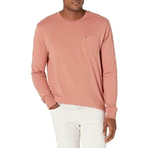 Tommy Hilfiger Men's Long Sleeve T Shirt with Pocket, Orange Tint, XS for $18