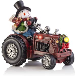 Alpine Corporation Snowman Riding Tractor Statue w/ LED Lights for $40