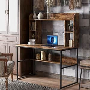 Merax Office Desk with Hutch and Shelf, 47 inch, Large Workstation, Rustic Home Furniture with for $145