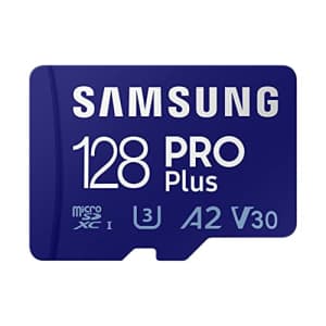 SAMSUNG PRO Plus + Adapter 128GB microSDXC Up to 160MB/s UHS-I, U3, A2, V30, Full HD & 4K UHD for $24