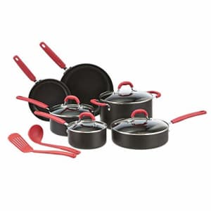 Amazon Basics Hard Anodized Non-Stick 12-Piece Cookware Set, Red - Pots, Pans and Utensils for $87