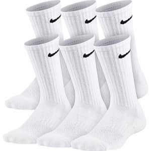 Nike Kids' Everyday Cushion Crew Socks (6 Pairs), White/Black, Medium for $28