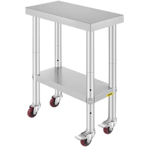 Vevor 24x12" Stainless Steel Adjustable Wheeled Table for $80
