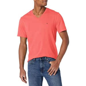 Tommy Hilfiger Men's V-Neck Flag T-Shirt, Spiced Coral, XS for $15