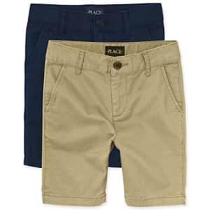 The Children's Place Boys Stretch Chino Shorts, Flax/New Navy 2 Pack, 8(Husky) for $15