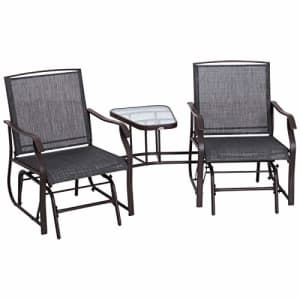 Outsunny Outdoor Glider Chairs with Coffee Table, Patio 2-Seat Rocking Chair Swing Loveseat with for $189