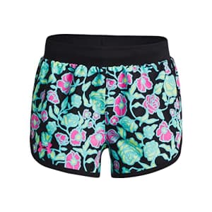 Under Armour Girls' Fly By Printed Shorts, Black (001)/White, Youth Medium for $16