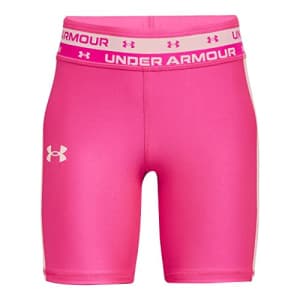 Under Armour Girls' HeatGear Armour Bike Shorts, Electro Pink (695)/Midnight Navy Blue, Youth for $15