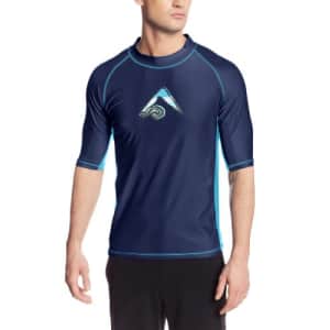 Kanu Surf Men's UPF 50+ Short Sleeve Sun Protective Rashguard Swim Shirt, Mercury Navy, Medium for $22