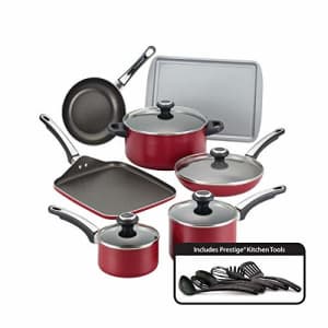 Farberware High Performance Nonstick Cookware Pots and Pans Set Dishwasher Safe, 17 Piece, Red for $85