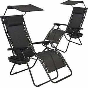 BestMassage Patio Chairs Lounge Chair Zero Gravity Chair 2 Pack Recliner W/Folding Canopy Shade and for $71