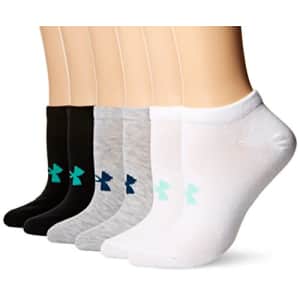 Under Armour Women's Essential No Show Socks, 6-Pairs, Crystal Mint/Assorted, Medium for $30