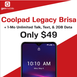 Coolpad Legacy Brisa + Unlimited Talk, Text, & 2GB of Data at Gen Mobile for $49