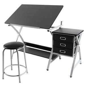 SmileMart Adjustable Steel Drafting Table with Stool for $83 SmileMart Adjustable Steel Drafting Table with Stool for $83