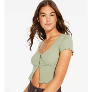 Aeropostale Women's Flyaway Button-Front Cropped Tee for $5