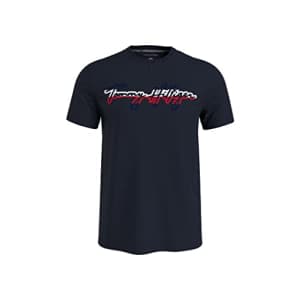 Tommy Hilfiger Men's Script Logo T-Shirt, Sky Captain, XL for $21