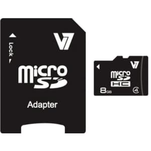 V7 8GB MicroSDHC Class 4 Flash Memory Card with SD Adapter (VAMSDH8GCL4R-1N),Black for $7