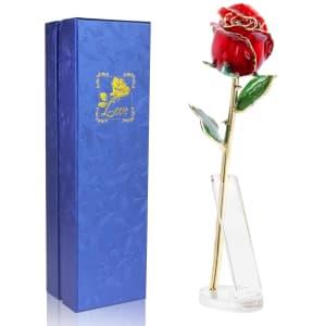Icreer 24K Gold-Plated Rose with Stand for $19