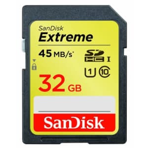 SanDisk Extreme 32 GB SDHC Class 10 UHS-1 Flash Memory Card 45MB/s (SDSDX-032G-X46) for $12