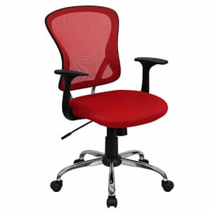 Flash Furniture Mid-Back Red Mesh Swivel Task Office Chair with Chrome Base and Arms for $125