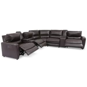 Danvors 7pc Top-Grain Leather Multi-config Sectional Sofa w/ 3 Power Recliners, 2 Consoles, & USB for $2,999 Danvors 7pc Top-Grain Leather Multi-config Sectional Sofa w/ 3 Power Recliners, 2 Consoles, & USB for $2,999