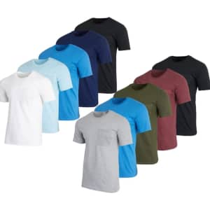Men's Cotton Crewneck T-Shirt with Pocket (5-Pack) for $26