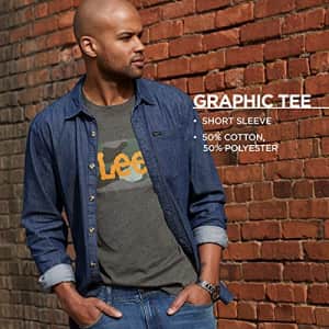 Lee Jeans Lee Men's Short Sleeve Graphic T-Shirt, Gradient Box Logo-Heather Harbor, XX-Large for $10
