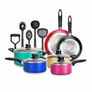 NutriChef 15-Piece Nonstick Kitchen Cookware Set PTFE/PFOA/PFOS- Free | Colorful Heat Resistant Lacquer for $60