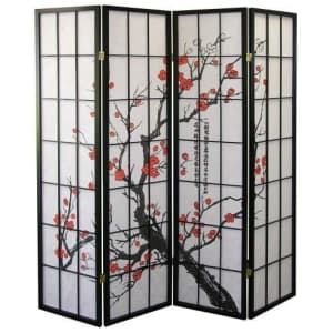 Roundhill Furniture Plum Blossom 4-Panel Room Divider for $73 Roundhill Furniture Plum Blossom 4-Panel Room Divider for $73
