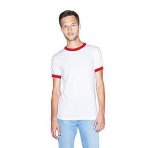 American Apparel Men's 50/50 Crewneck Short Sleeve Ringer T-Shirt, White/Red, Small for $12