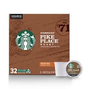 Starbucks Medium Roast K-Cup Coffee Pods Pike Place Roast for Keurig Brewers 1 box (32 pods) for $19 Starbucks Medium Roast K-Cup Coffee Pods Pike Place Roast for Keurig Brewers 1 box (32 pods) for $19