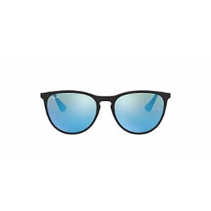Ray-Ban Junior Kids' RJ9060SF Erika Asian Fit Round Sunglasses, Rubber Black/Blue Flash, 52 mm for $98