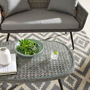 Modway Endeavor Wicker Rattan Aluminum Glass Outdoor Patio Coffee Table in Gray for $292