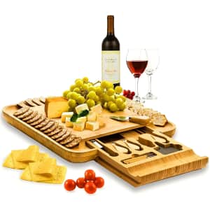 Bamboo Cheese Board and Knife Set w/ Hidden Drawer for $40 Bamboo Cheese Board and Knife Set w/ Hidden Drawer for $40