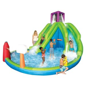 Magic Time Adventure Falls Inflatable Water Park with 2 Slides & Basketball Hoop for $412