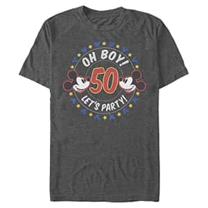 Disney Men's Characters Oh Boy Mickey 50 T-Shirt, Charcoal Heather, 3X-Large for $17