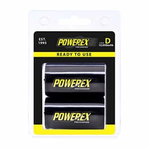 Powerex Low Self-Discharge Precharged D Rechargeable NiMH Batteries, (MHRDP2), 2-Pack for $36