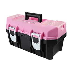 WORKPRO 16-inch Tool Box, Pink Plastic Toolbox with Metal Latch and Removable Tray, Small Tool for $40