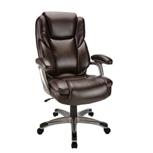 Realspace Cressfield Bonded Leather High-Back Chair, Brown/Silver for $230