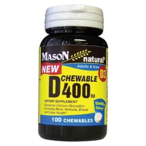 Mason vitamins Vitamin D3 (cholecalciferol) 400 iu Chewable, Vanilla Flavor, 100-count Bottles for $7
