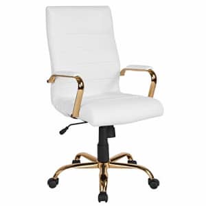 Flash Furniture High Back White LeatherSoft Executive Swivel Office Chair with Gold Frame and Arms for $170