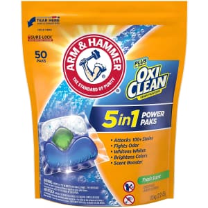 Arm & Hammer Plus OxiClean HE 5-in-1 Laundry Detergent 50-Count Power Paks for $29