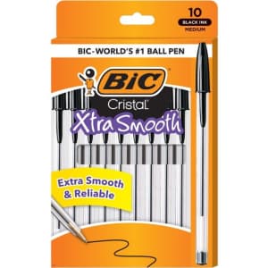 BIC Cristal Extra Smooth Ball Pen 10-Pack for $1