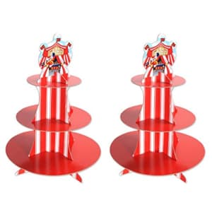 Beistle 2 Piece Printed Durable Cardstock Paper Striped Circus Tent Cupcake Stands And Dessert for $18